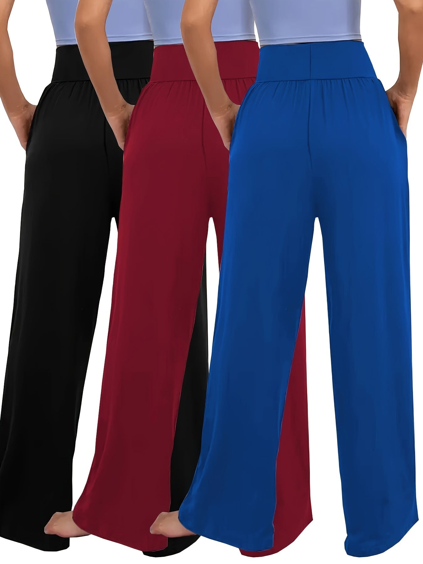 Plus Size Women's Wide Leg Pants with Pockets Casual Elastic Waist Solid Colors