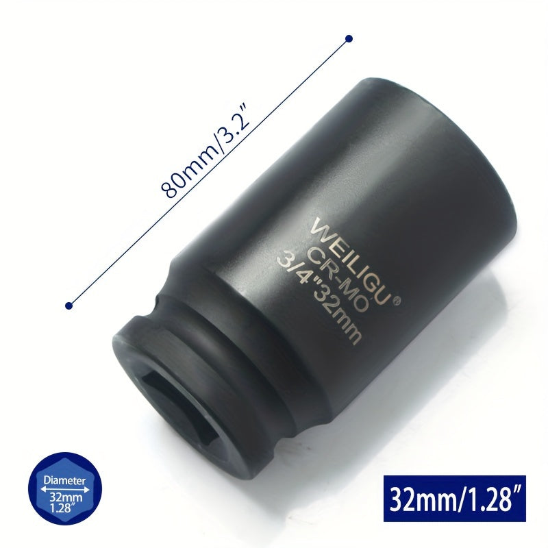 Тяжелая пневматическая головка-ключ 3/4 дюйма, средняя длина, хром-ванадий