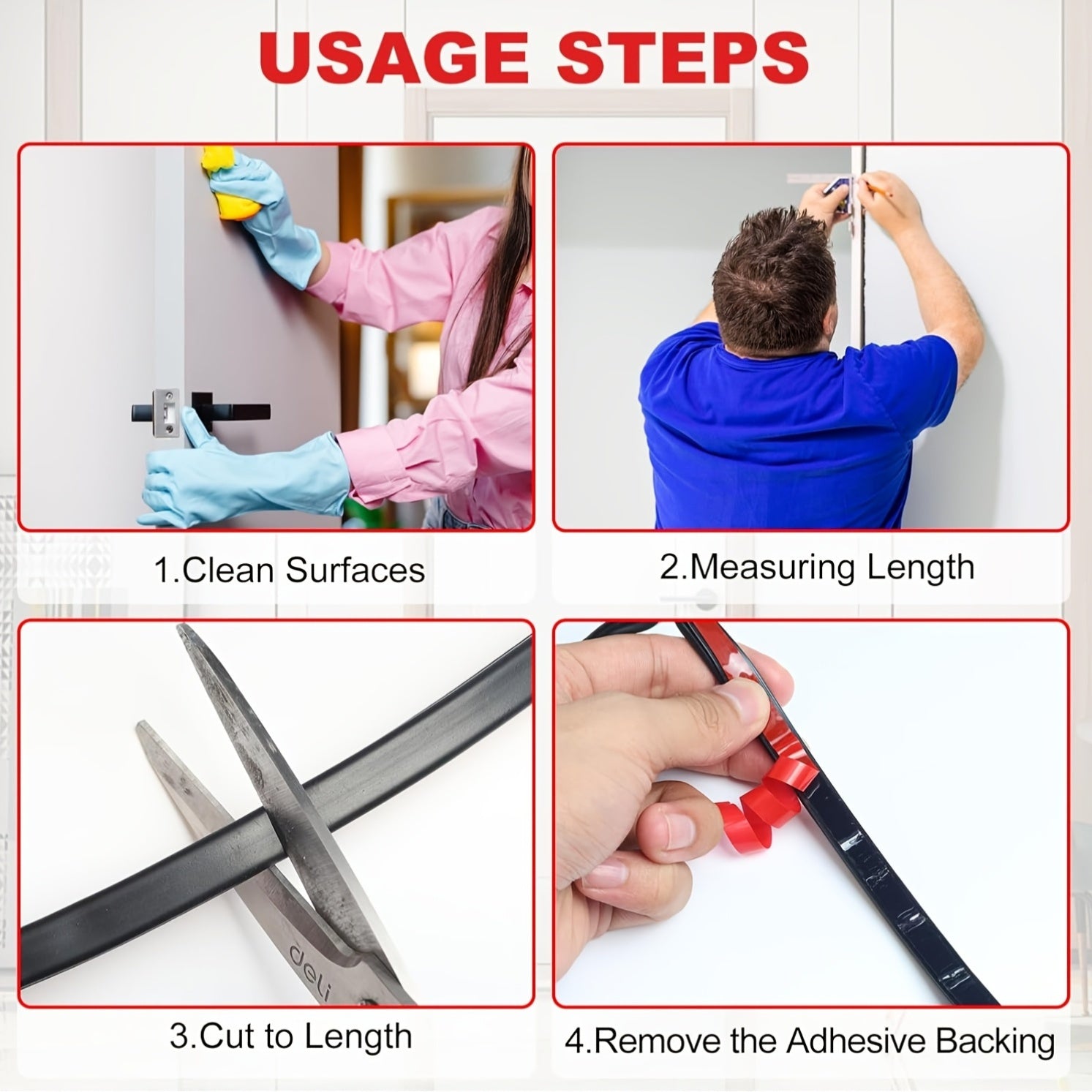 Multi-Use Rubber Door Seal Strip Weatherproof Soundproof Self-Adhesive Insulation