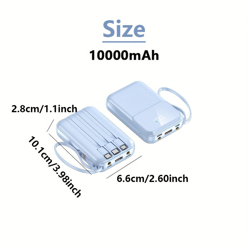 10000mAh Portable Power Bank with PD20W Fast Charging Built-in Cable LED Display for iPhone Android Outdoor Use