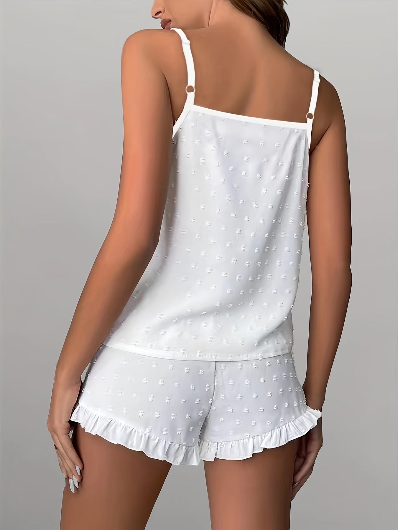 Women's V Neck Cami Top and Ruffle Shorts Pajama Set Solid Polyester Spring Summer Fall