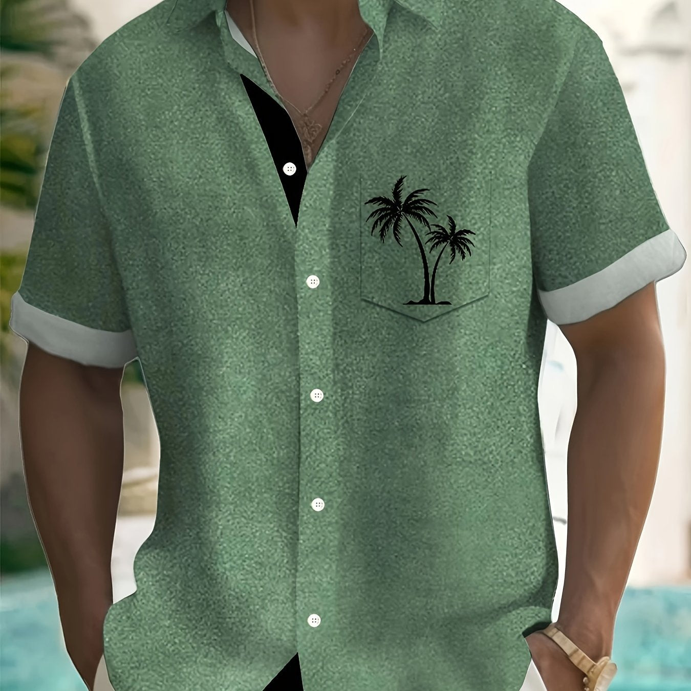 Men's Summer Casual Coconut Tree Print Short Sleeve Button Shirt Plus Size