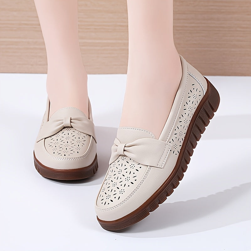 Ladies' Bow Shaped Loafers Flat Bottom Hollowed Out Casual Shoes
