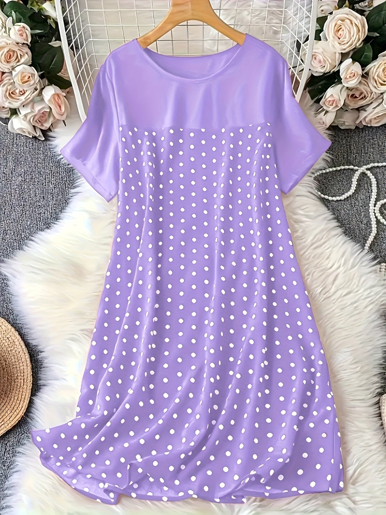 Women's Plus Size Polka Dot Short Sleeve Nightdress Sleepwear