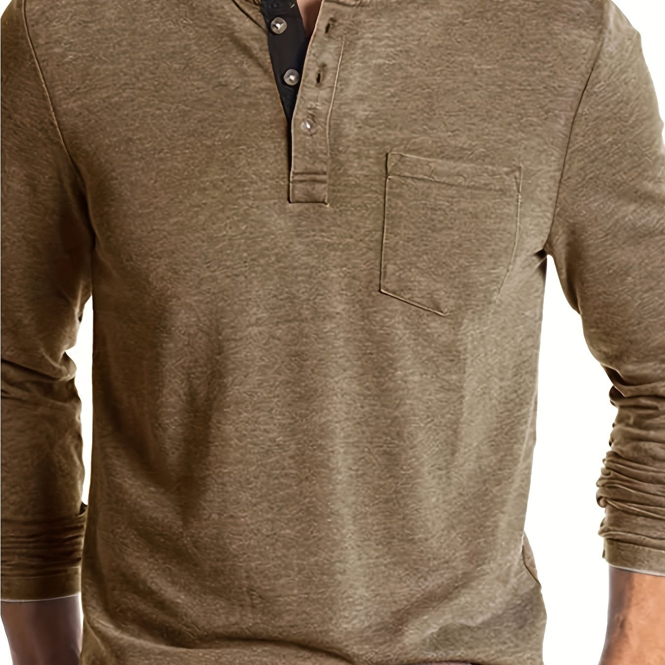 Men's Plus Size Henley Shirt Long Sleeve Slim Fit Casual Polo Collar with Pocket