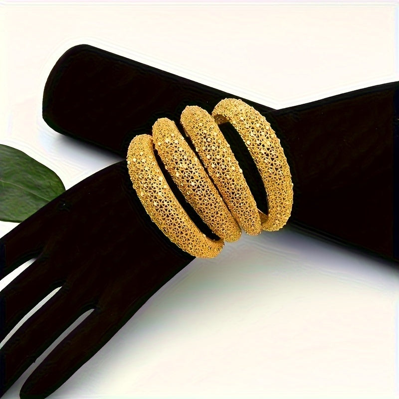 Set of 4 Gold-Plated Zinc Alloy Bangles with Dubai Ball Design for Women