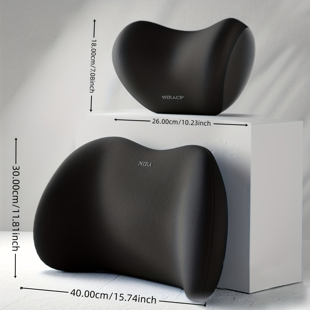 Ergonomic Memory Foam Car Headrest and Lumbar Pillow Set Black Adjustable Support