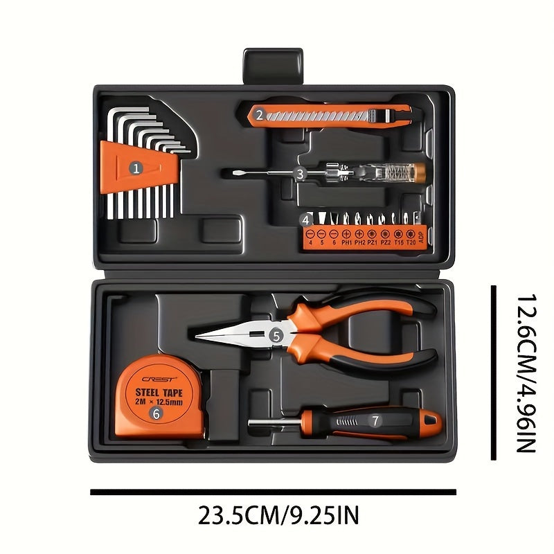 23-Piece Home Repair Tool Kit with Orange Carbon Steel Tools and Plastic Storage Case