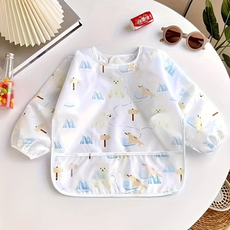 Unisex Waterproof Baby Bib with Hood and Snap Closure Polyester Fiber Feeding Apron