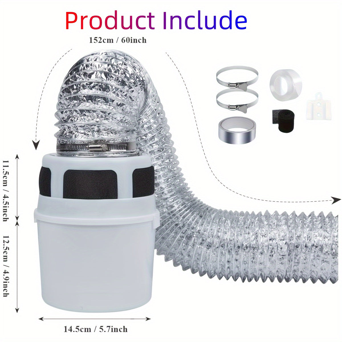 Indoor Dryer Lint Collector Kit with Filter Bucket and Flexible Foil Tubing
