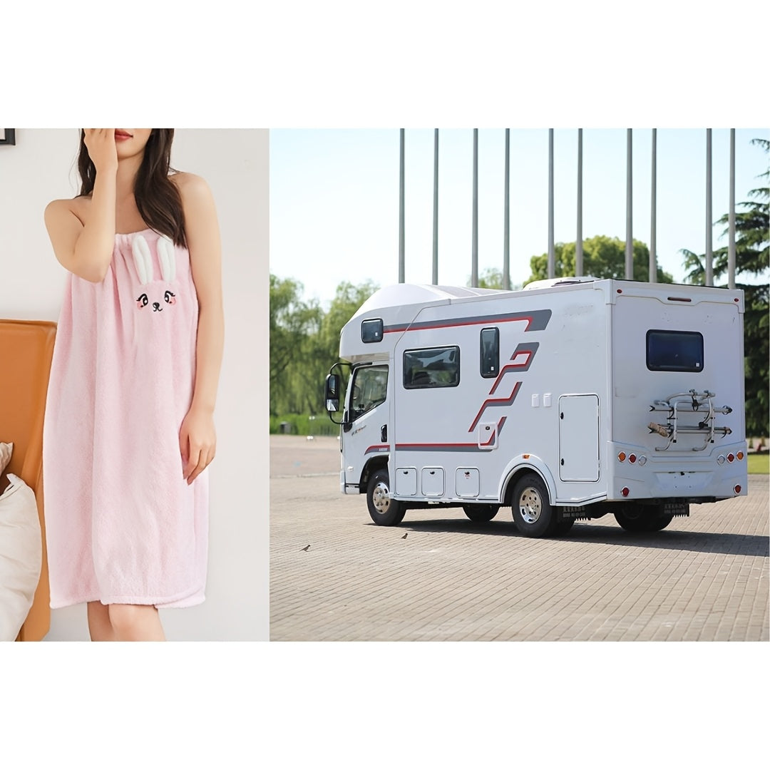 Shirin ranglar bilan Bunny vanna kiyimlari, tiklangan polyester, tez quriydigan, namlikka chidamli sochiq va sharf