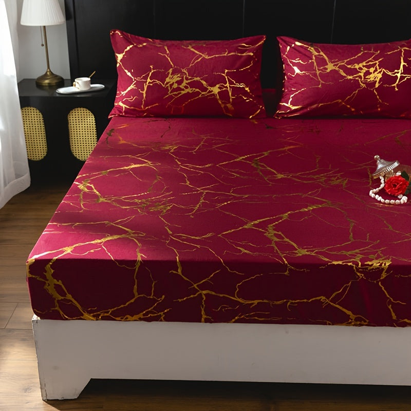 3-Piece Bedding Set with Gold Foil Textured Design Breathable Polyester for Bedroom or Guest Room