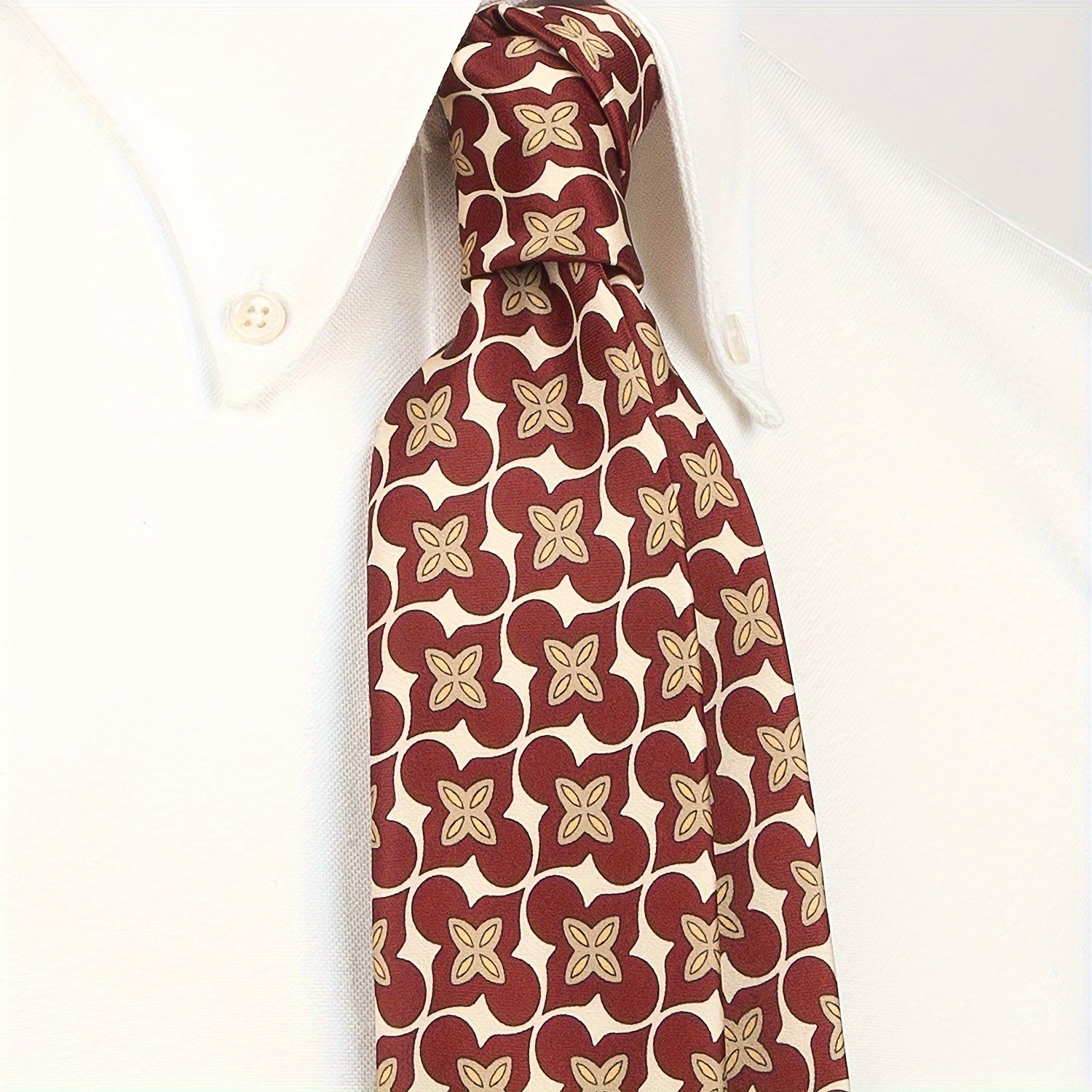 Men's Vintage Print Polyester Necktie with Abstract Geometric and Floral Pattern for Casual Street Style