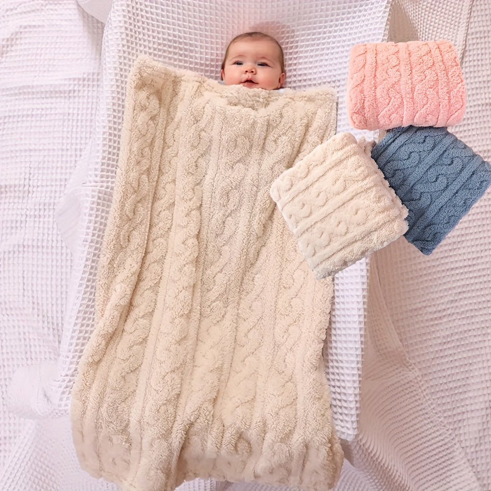Baby Swaddle Blanket Soft Breathable Woven Striped Plush for Newborns Pink Blue White