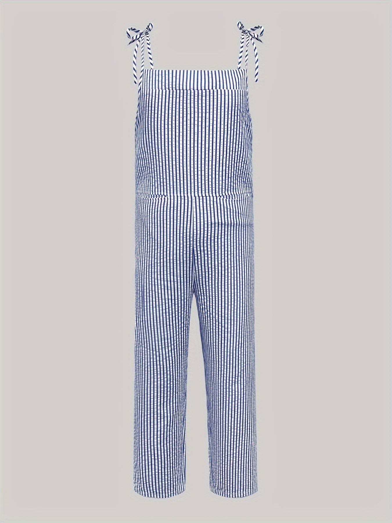 Mono sin mangas a rayas de talla grande para mujer, casual, con bolsillos, de una pieza