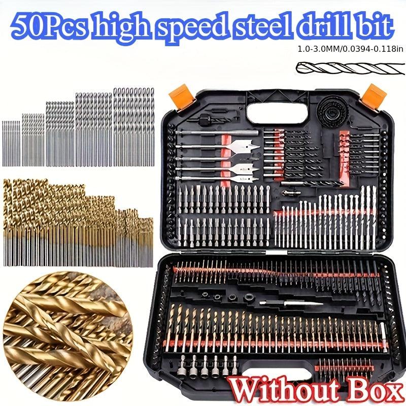 50 Pcs Titanium Coated High Speed Steel Drill Bits Set for Wood Metal Jewelry
