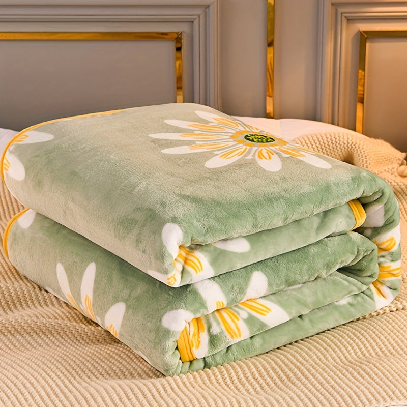 Manta de felpa de visón de doble cara con diseño de hojas florales azules para sofá, cama y viajes