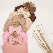 Baby Bibs and Headbands Set of 2 Lotus Leaf Bib and Elastic Bow Headband with Plain Color Soft Bib