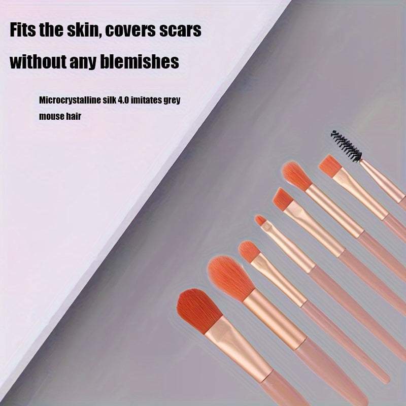 8-Piece Makeup Brush Set for Combination Skin Squirrel Hair Oval Brushes Foundation Eye Shadow Beginner Friendly