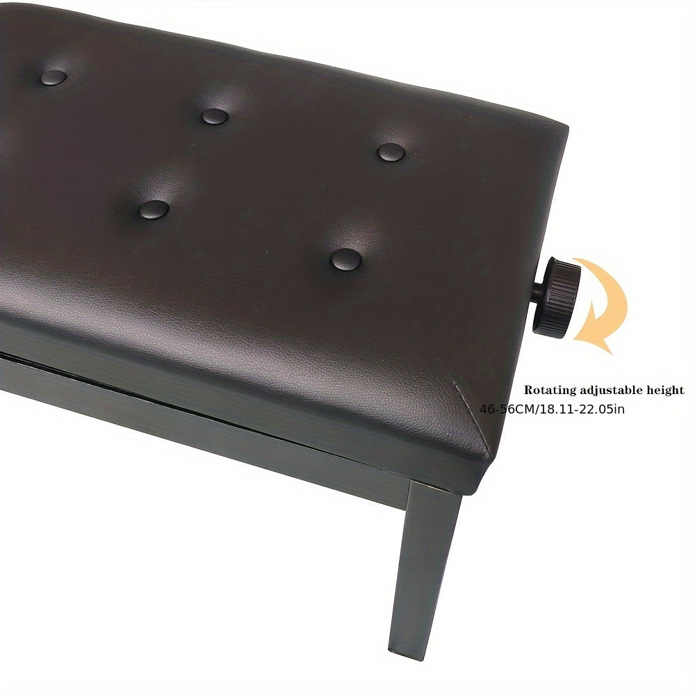 Adjustable Height Black Piano Stool with Button-Tufted Cushion and Wooden Frame