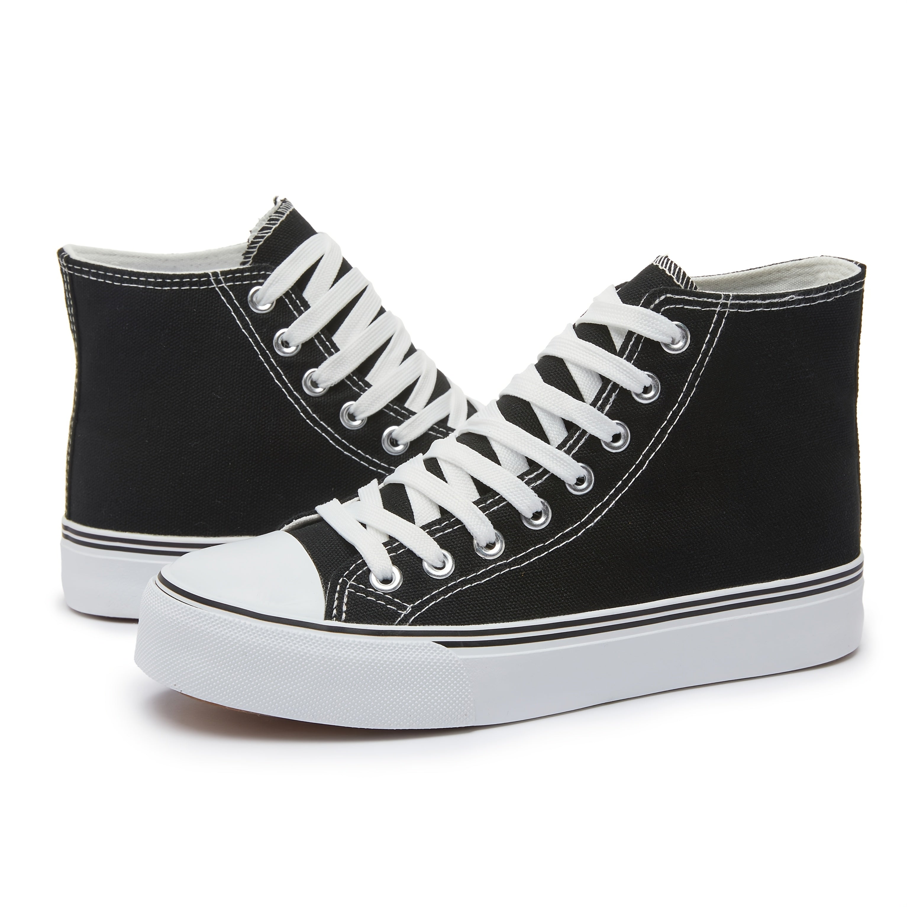 Women’s Casual High-Top Sneakers Black and White Versatile All-Season