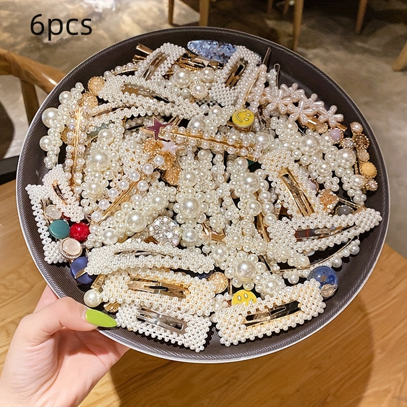 Wholesale French Style Pearl Hairpins Set for Women, Bow Tie Design, Plastic, Mixed Colors