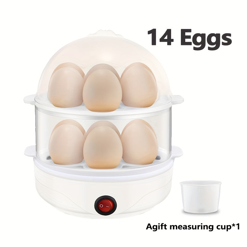 Elektrik tuxum pishiruvchi, oziq-ovqatni bug'lash imkoniyatiga ega va ikki qavatli, o'lchov stakaniga ega, yumshoq, o'rtacha yoki qattiq qaynatilgan tuxum, poached tuxum va omlet tayyorlash uchun variantlar bilan 14 tagacha tuxumni ushlab turadi,