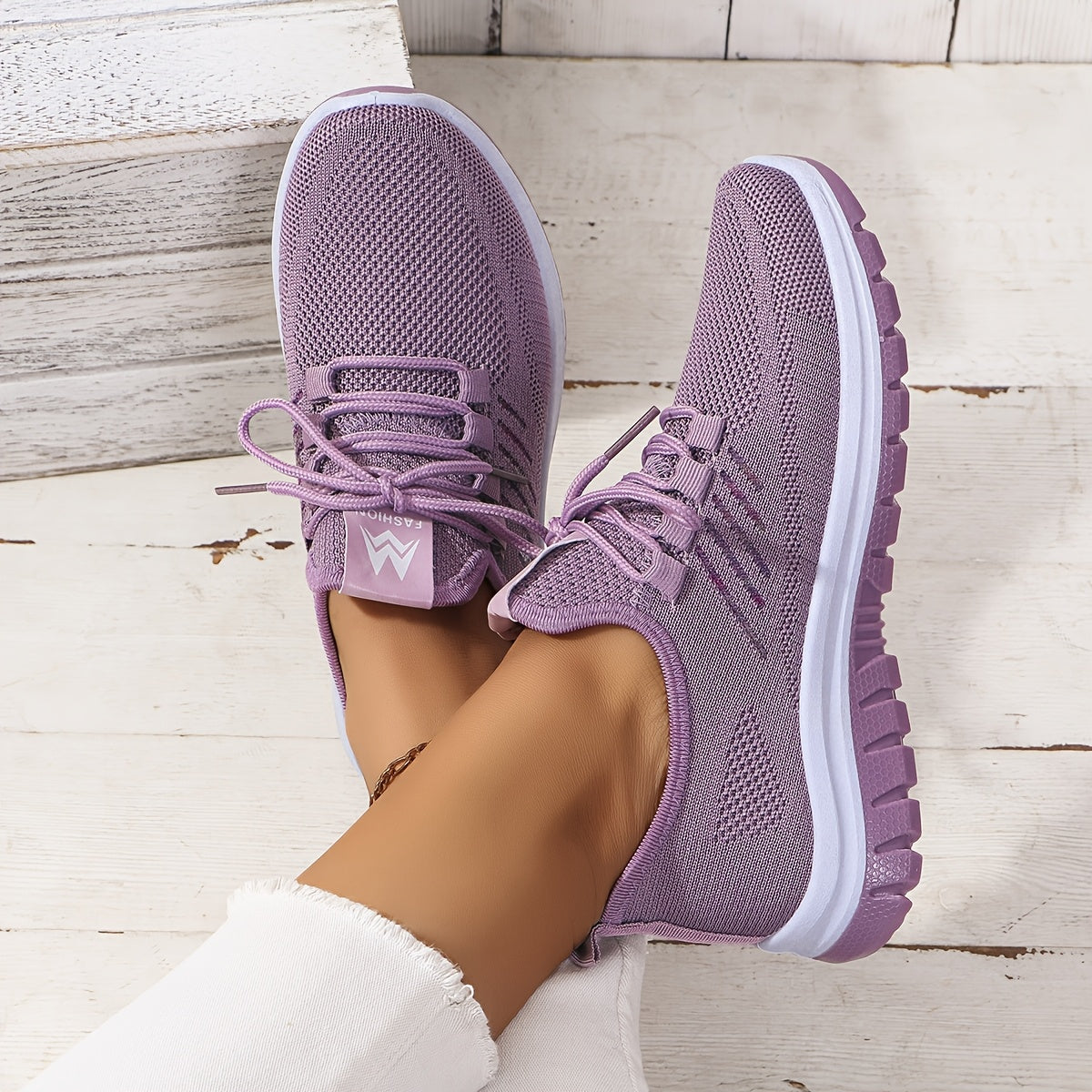 Women's Black Knit Mesh Sneakers with Lace-Up Closure and Dual-Layer Sole