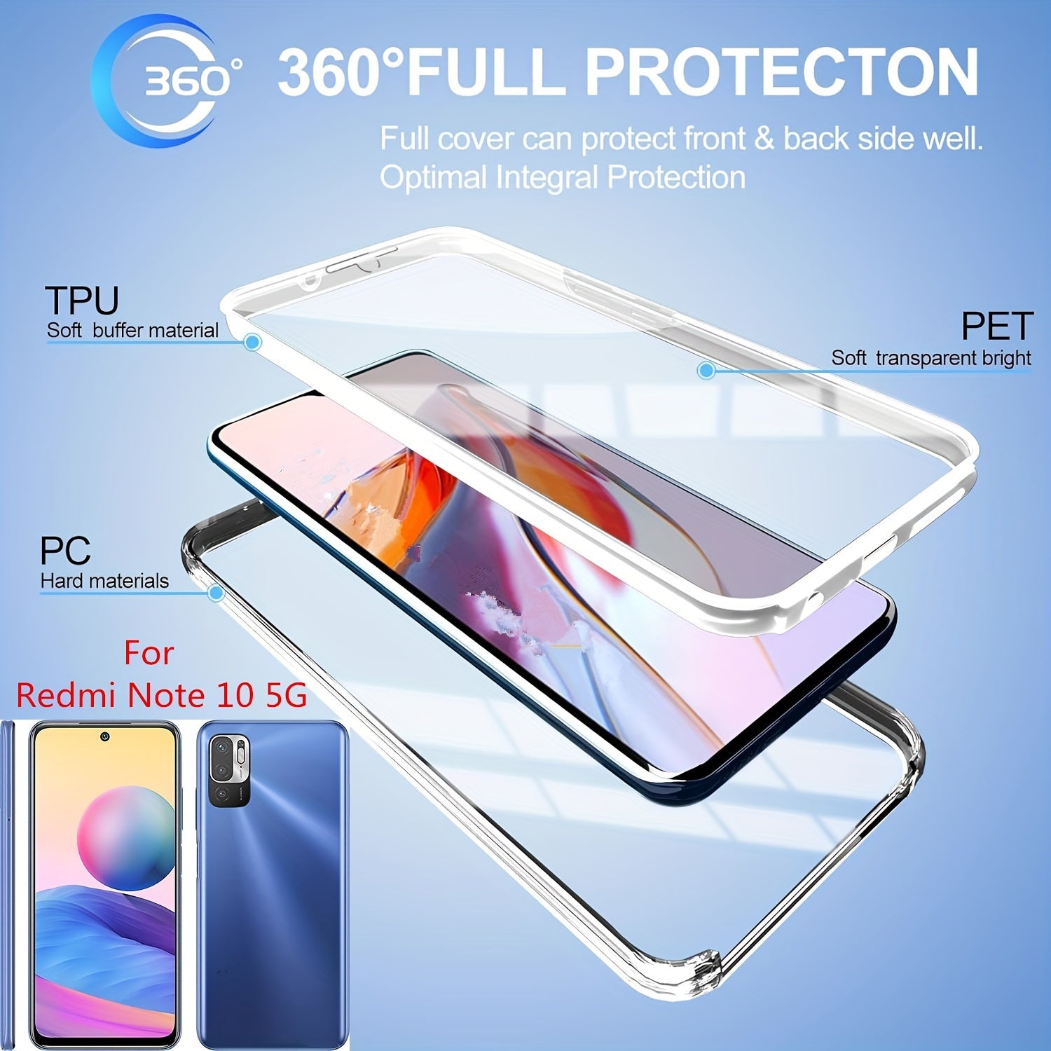 Полный ударопрочный чехол для телефона для моделей Xiaomi Redmi с прозрачной крышкой