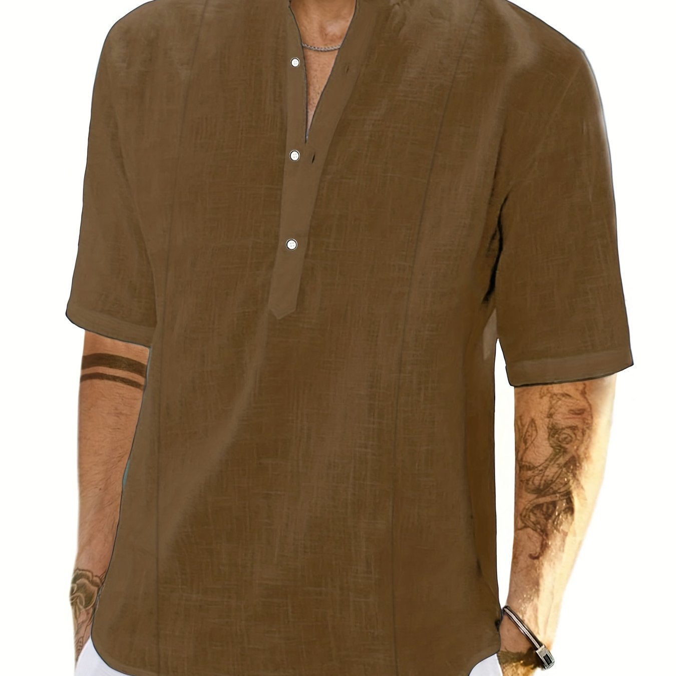 Мужская льняная хлопковая рубашка Henley темно-синего цвета для лета, повседневная, свободного кроя, увеличенного размера