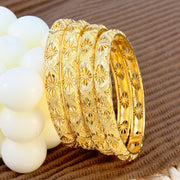 Vintage Inspired 24K Gold Plated Copper Bangles Set Open Cuff Jewelry for Women