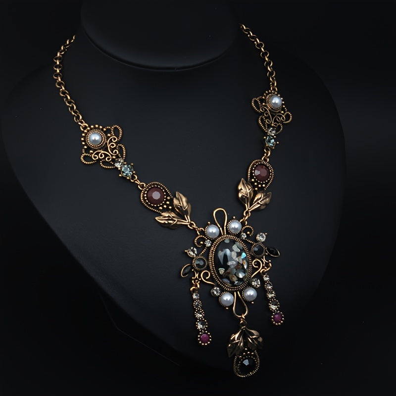 Великолепное ожерелье в винтажном стиле с длинным кулоном - влияние французского двора, изготовлено из сплава с изысканным покрытием для женщин | Идеально для вечеринок и фестивалей