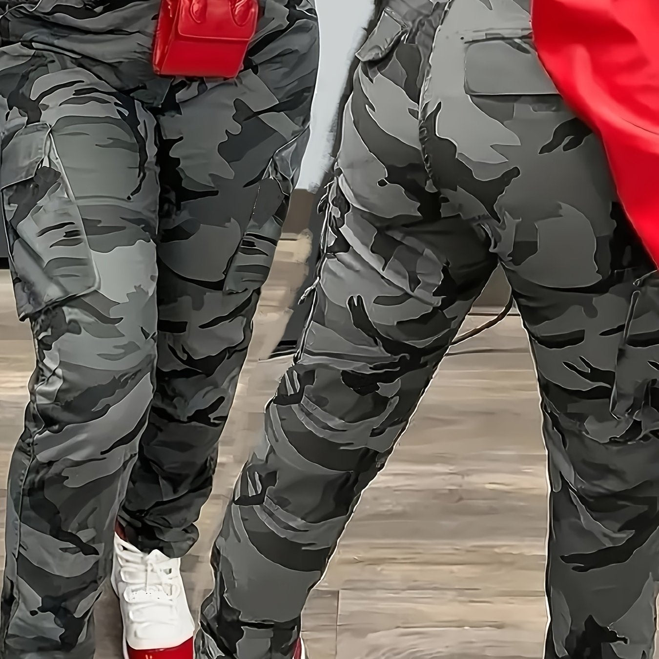 Women's Plus Size Camo Cargo Pants Rayon Blend Straight Fit Multi-Pocket