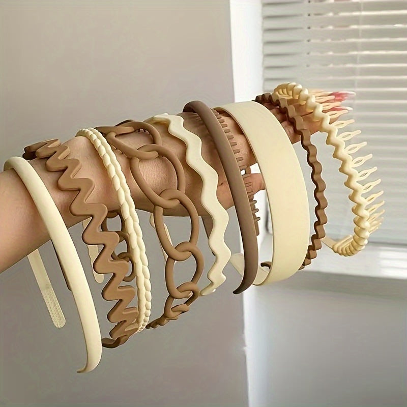 Ayollar uchun 9 ta bohemiya punk uslubidagi tishli soch bantlari, sirpanmaydigan, bir rangli soch aksessuarlari to'plami