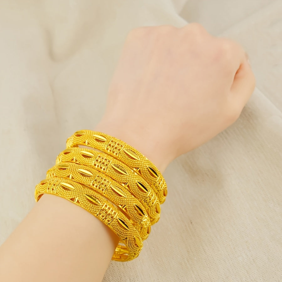 Set of 4 Gold Plated Copper Bangles Open Cuff Jewelry for Women Weddings Parties