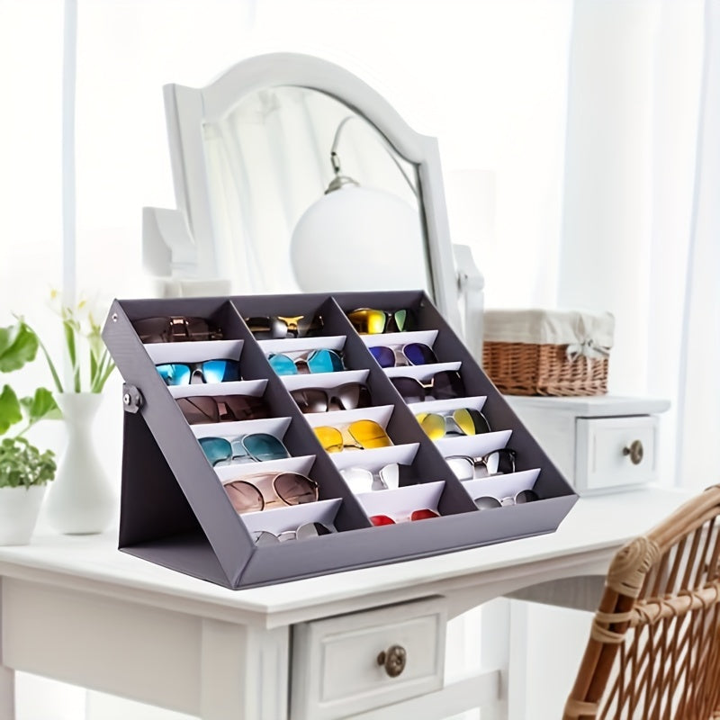 Women's Jewelry Storage Box with 18 Slots for Eyeglasses Artificial Leather Stand Purple Red Blue-Grey