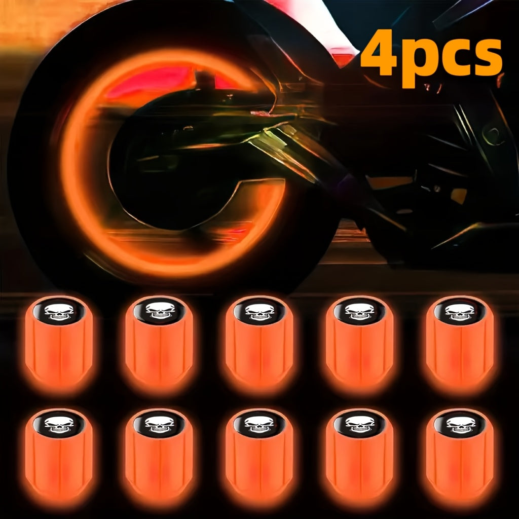 4/8 Pcs Fluorescent Skull Tire Valve Covers Night Glow Car Motorcycle Truck Bicycle