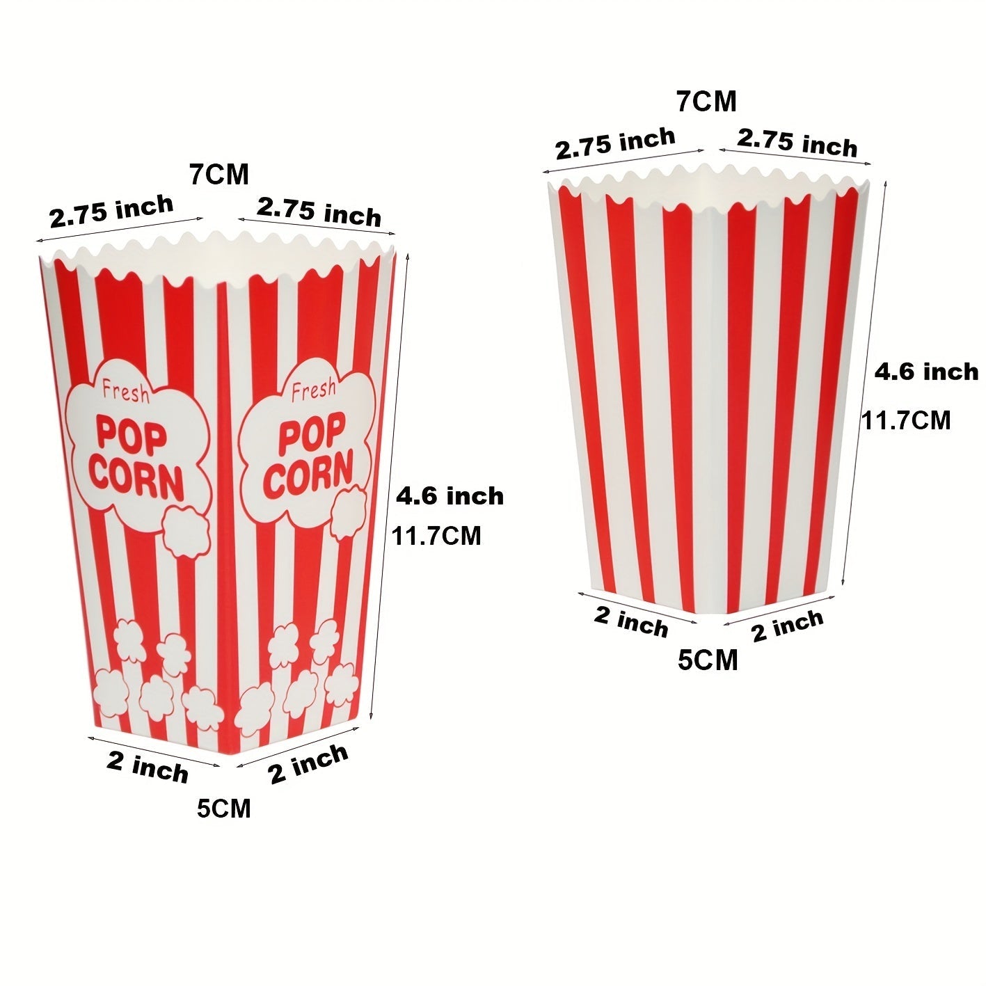 100 Disposable Red and White Popcorn Boxes 2.27oz for Movie Theater Carnival