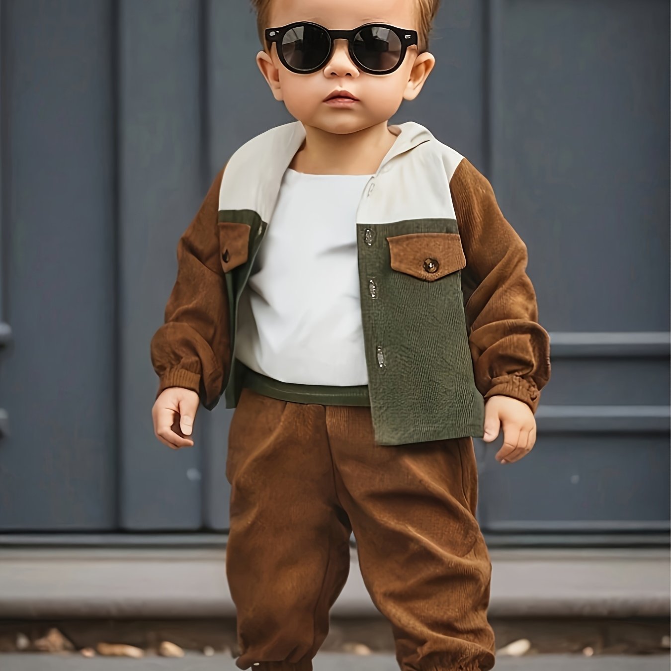 Boys' Woven Polyester Two-Piece Suit Hooded Jacket and Trousers for Spring and Fall
