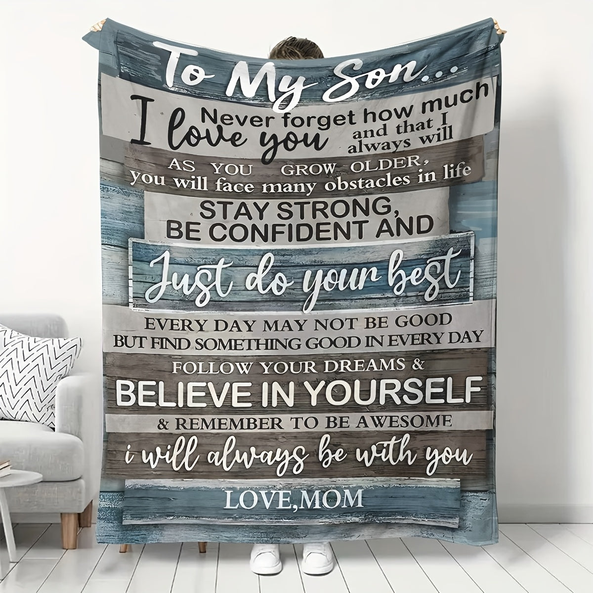 Personalized Blanket for Son Gift from Mom Birthdays Graduation Valentines Sentimental