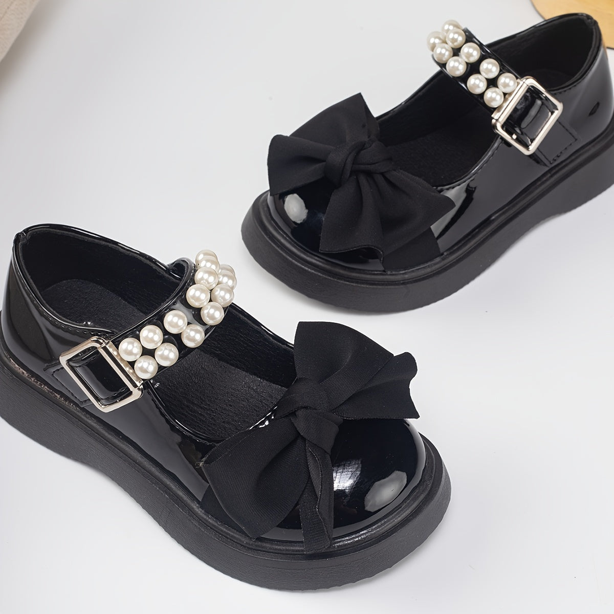 Girls' Mary Jane Shoes Beaded Bowknot Lightweight Dress Shoes for Parties and Weddings