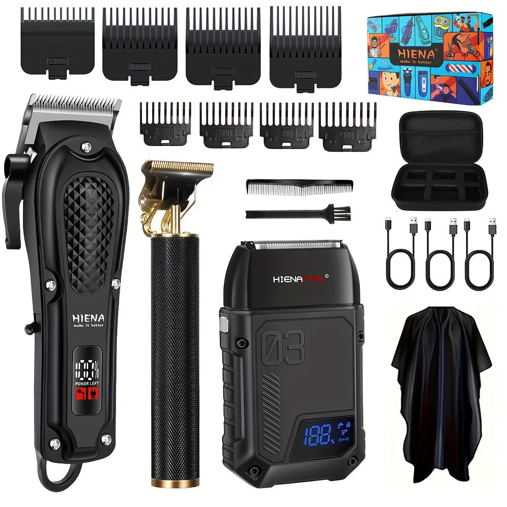 Профессиональные машинки для стрижки HIENA для мужчин - беспроводные парикмахерские машинки с литий-ионным аккумулятором 1500 мАч, перезаряжаемые через USB, мощным мотором, длительным временем работы, триммер с насадками для салона