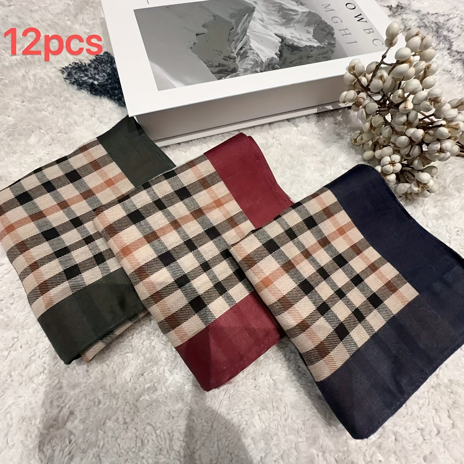 Men's Plaid Cotton Handkerchief and Pocket Square Set Stylish Woven Design Accessories