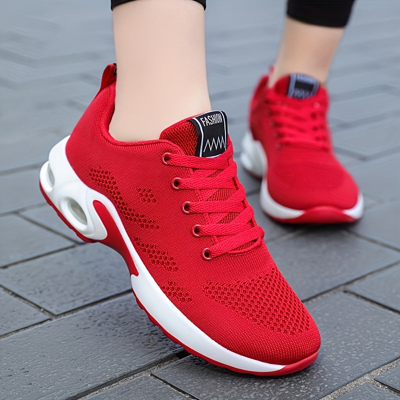 Women's Mesh Lace-Up Sneakers Lightweight Air Cushion Running Sports Shoes