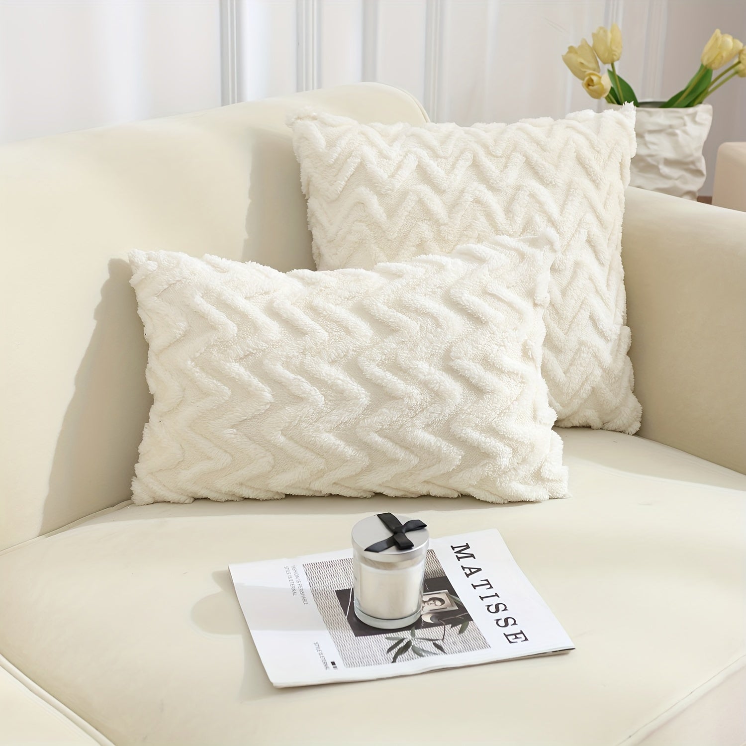 White Plush Cotton Velvet Pillowcase for Bedroom Sofa Decor