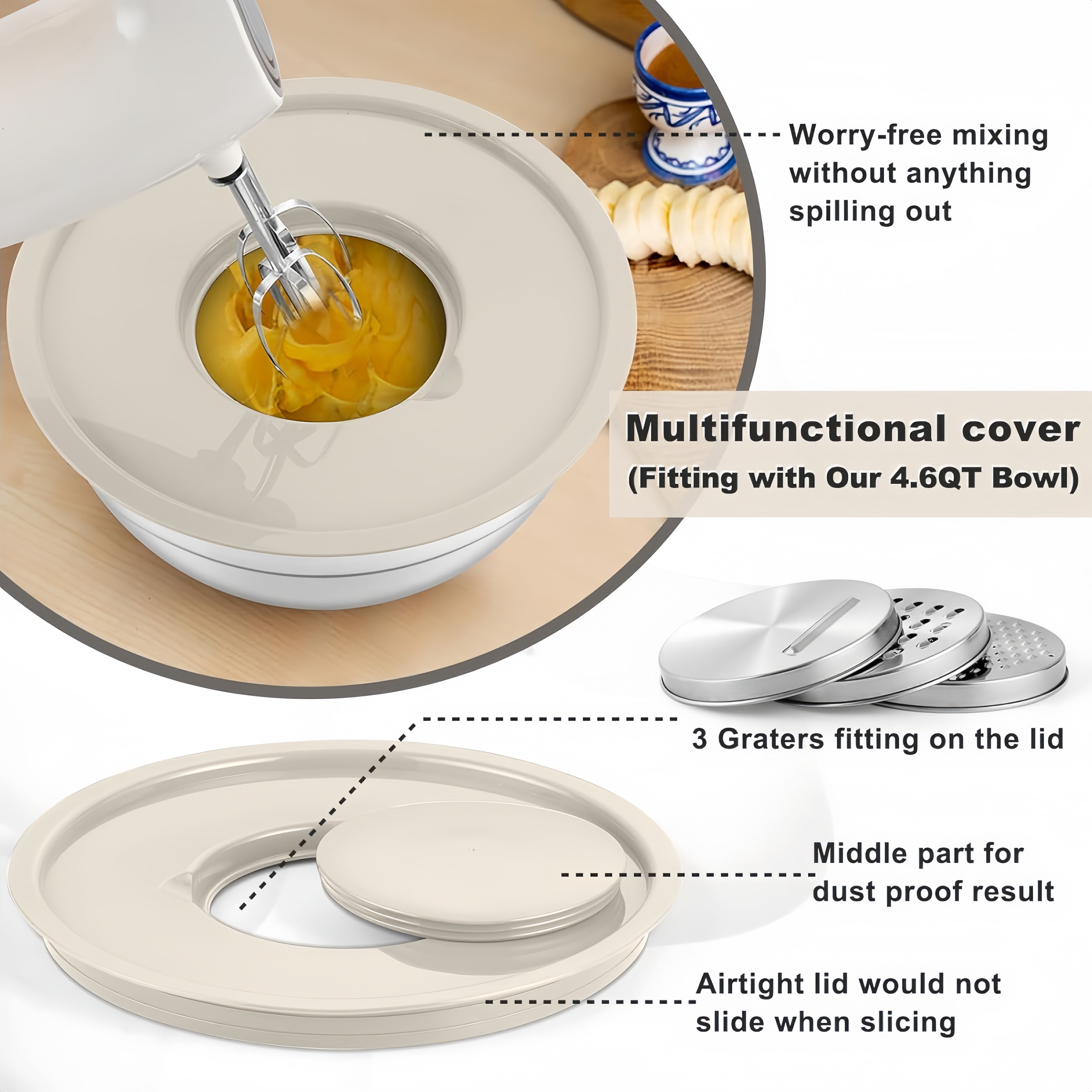 15-Piece Stainless Steel Mixing Bowls Set with Airtight Lids and Grater Attachments