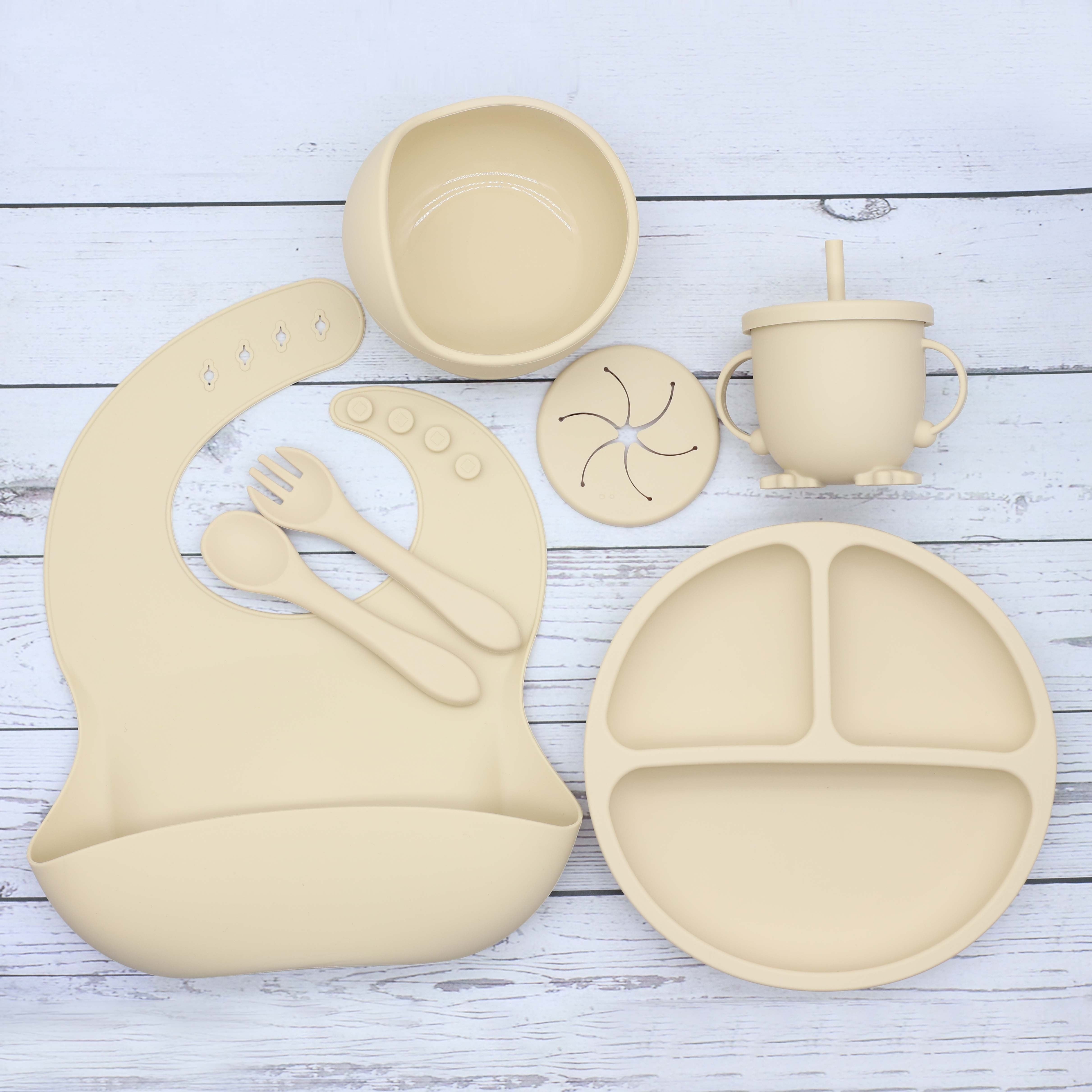 Набор для кормления малыша, 6 предметов: силиконовая слюнявчик, тарелка, миска, чашка, без BPA, мягкая пищевого класса, пасхальный подарок