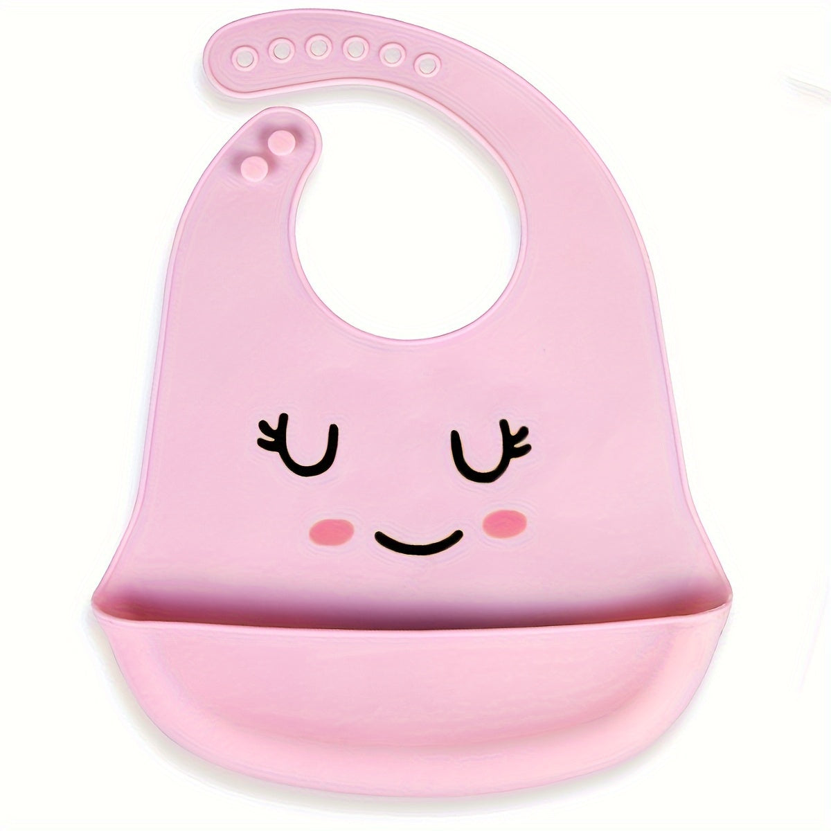 Food-Grade Silicone Feeding Bib with Food Catcher Pocket and Adjustable Happy Face Design