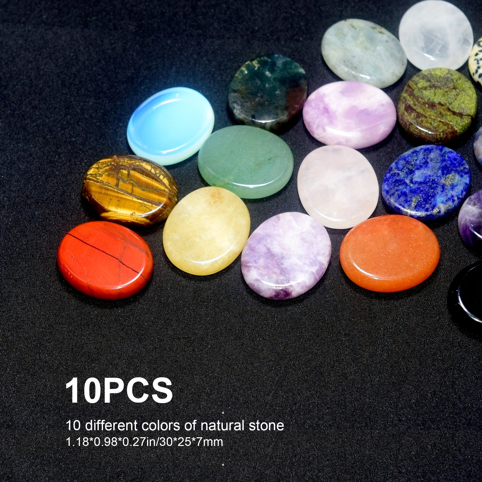 Set of 10 Natural Stone Energy Crystals with Oval Thumb Stones in Gift Box