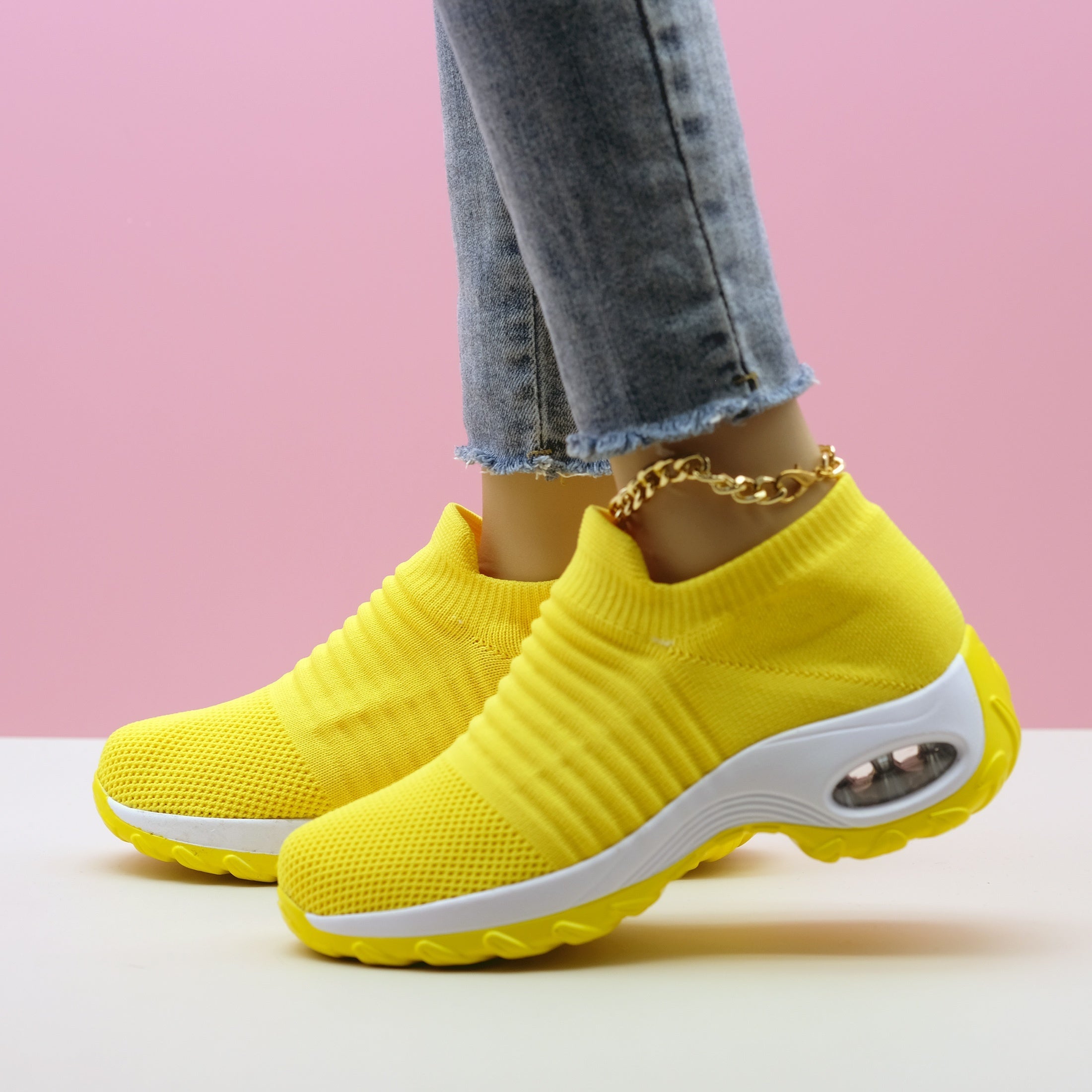 Zapatillas de media caña transpirables para mujer con amortiguación de aire, color sólido, para todas las estaciones